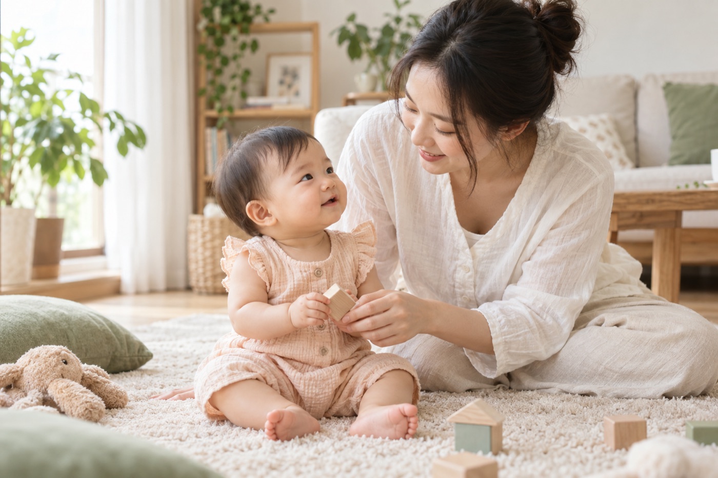 母亲与宝宝在家中温柔互动