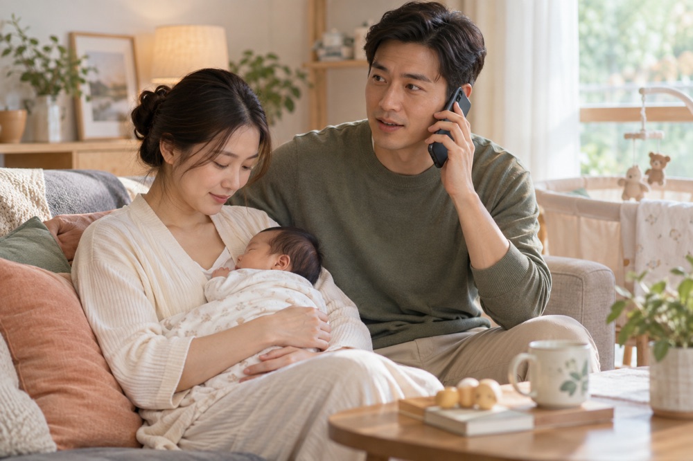 家人在身边陪伴新手妈妈