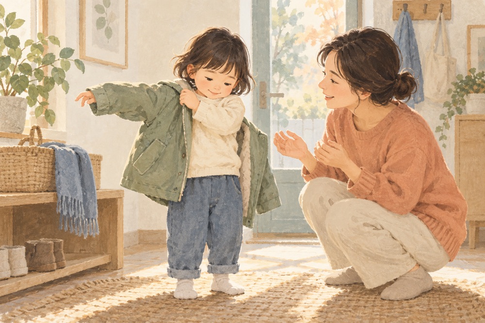 孩子练习穿外套