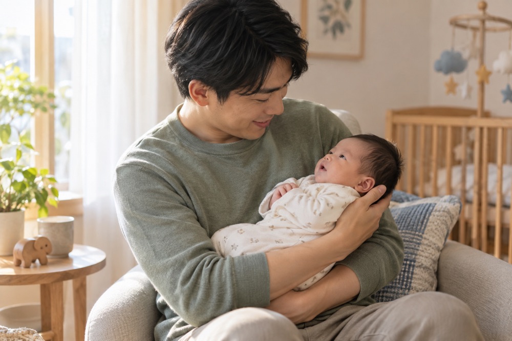 爸爸清醒抱着宝宝安抚
