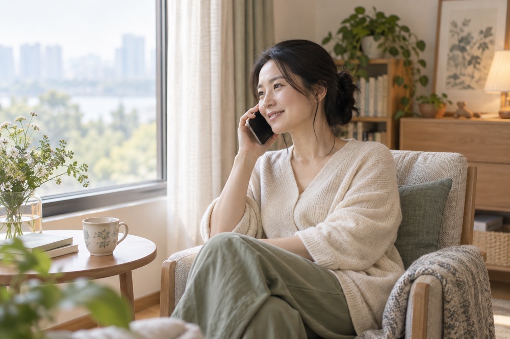 妈妈用电话联系支持人员