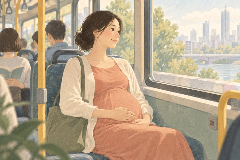 孕妇在公共交通座位上休息